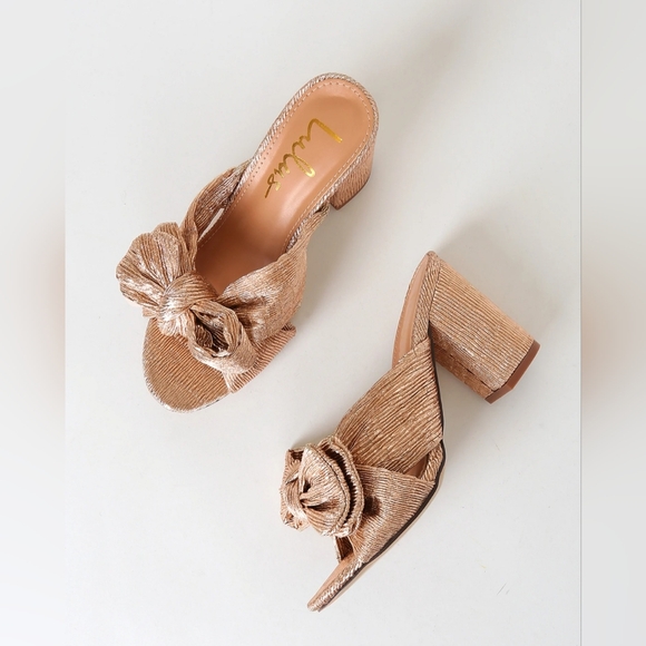 Size 7 Lulus NWT Dorothea Rose Gold Knotted High Heel Sandals - Picture 2 of 5